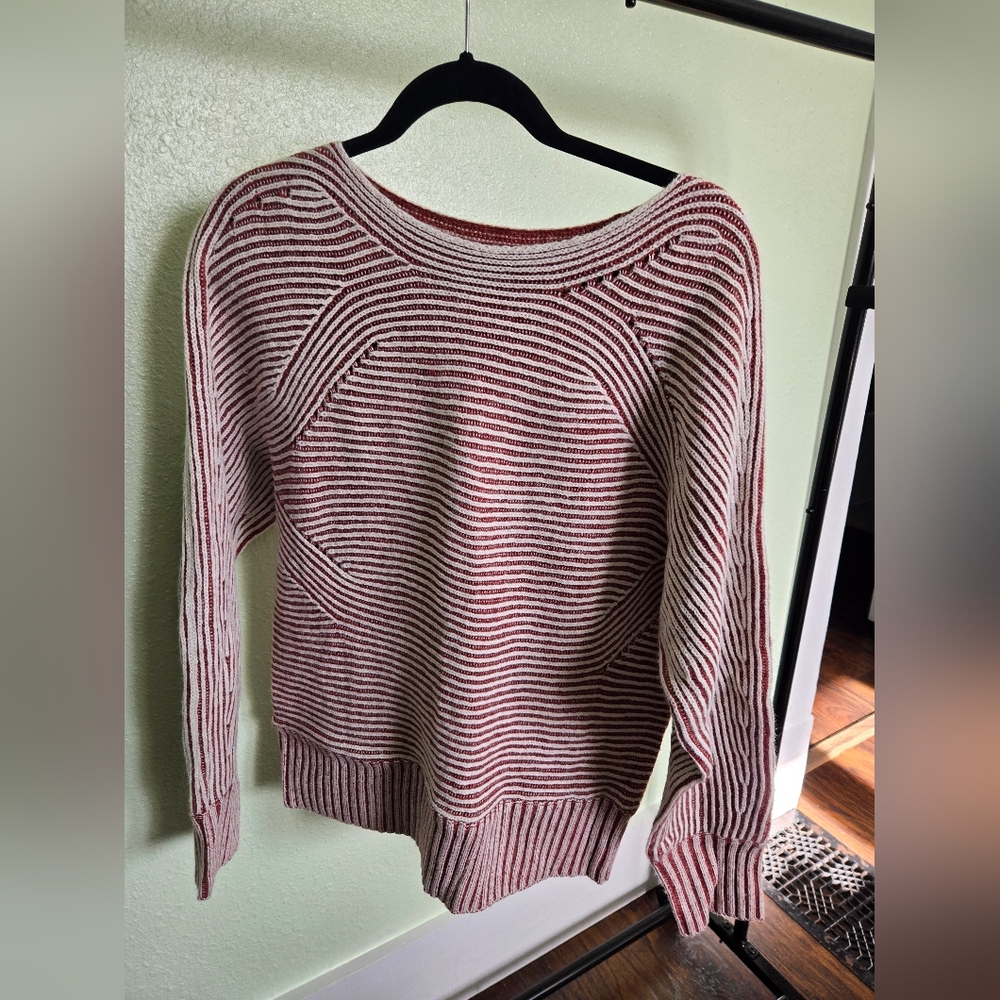 Striped Cowl Neck Sweater in Brown and White - Picture 2 of 4
